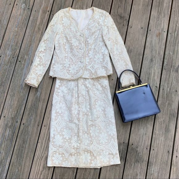 Vintage Dresses & Skirts - Vintage 60s Crochet Lace Mad Men Style 2 Piece
